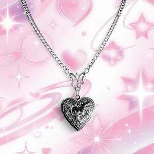 Surgical Steel Silver Choker Bat Wing Heart Locket Necklace